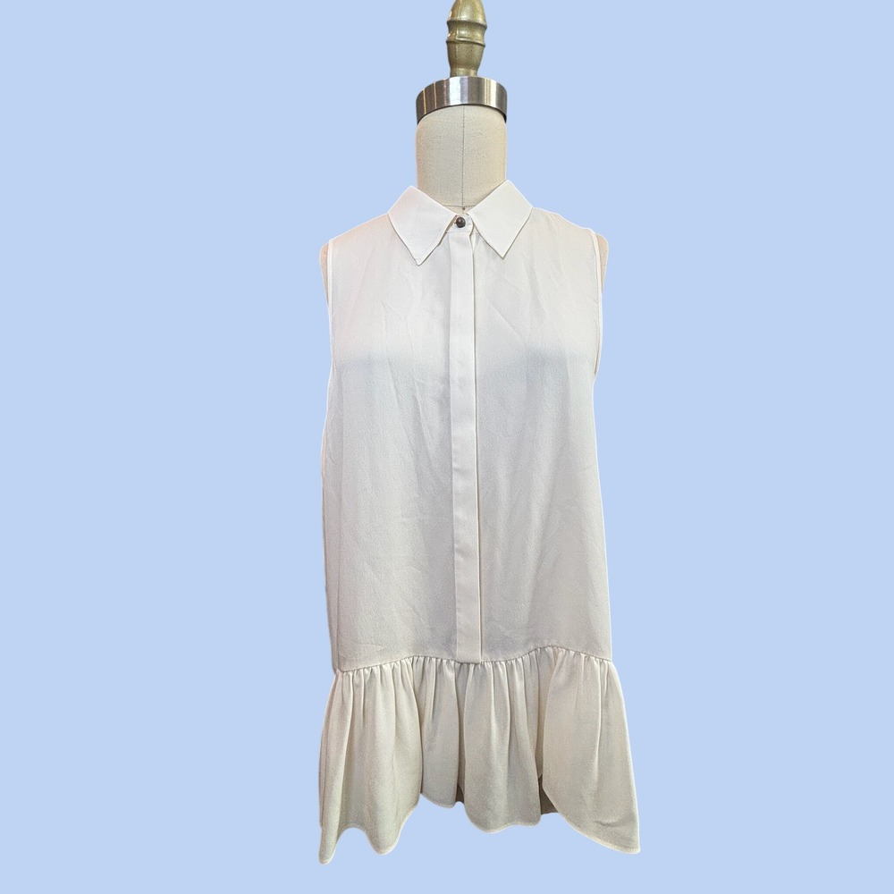 Peplum Ruffle Diane von Furstenberg Sleeveless Luxury Designer Silk Blouse L - Picture 2 of 10